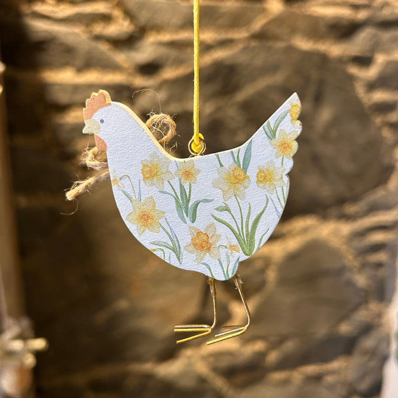 Daffodil Hen Wooden Hanging Decoration