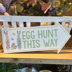 Double Sided Egg Hunt This Way Wooden Hanging Decoration