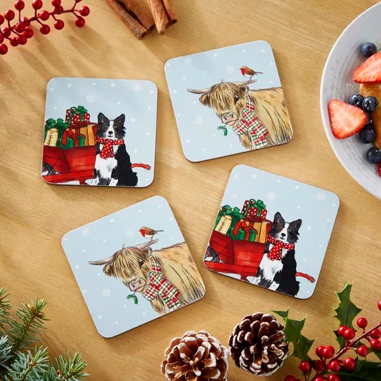 Cooksmart On The Farm Christmas Coasters - Pack of 4