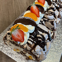 Chocolate Orange Rolled Pavlova with Fresh Fruit