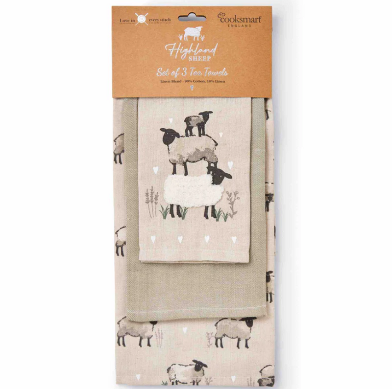 Highland Sheep By Cooksmart set of 3 Tea Towels