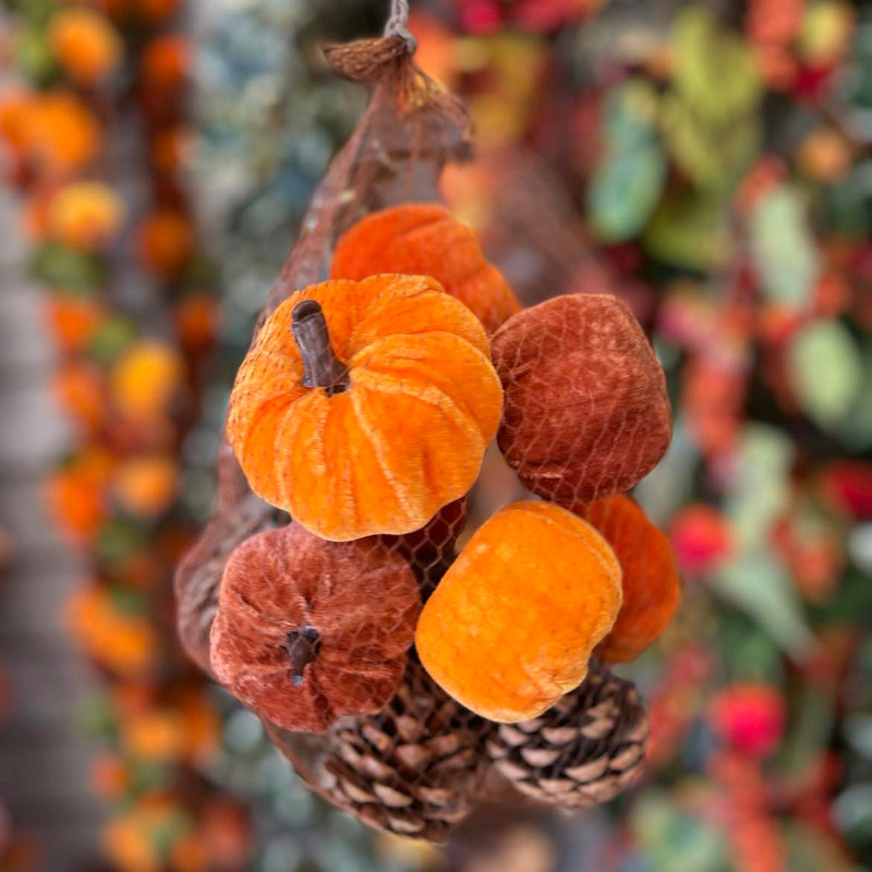 Autumn Velvet Pumpkins & Pinecones
