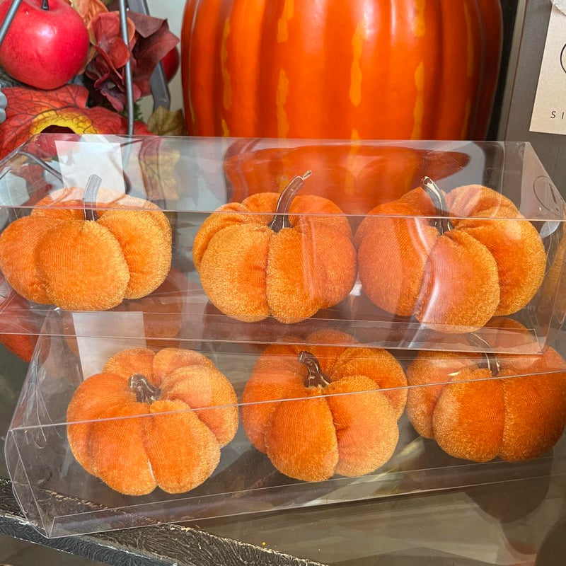 Set of Three Orange Velvet Pumpkins