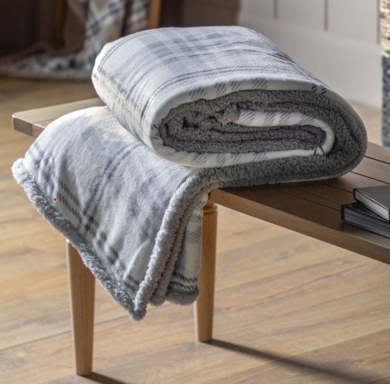 Blankets Throws Sofa Throws Cosy Throws Tartan Sherpa Throw Grey Alexanders of Markethill