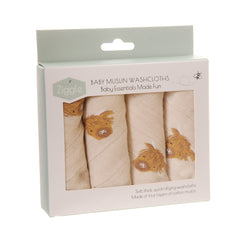 Ziggle Baby Muslin Washcloths - Highland Cow