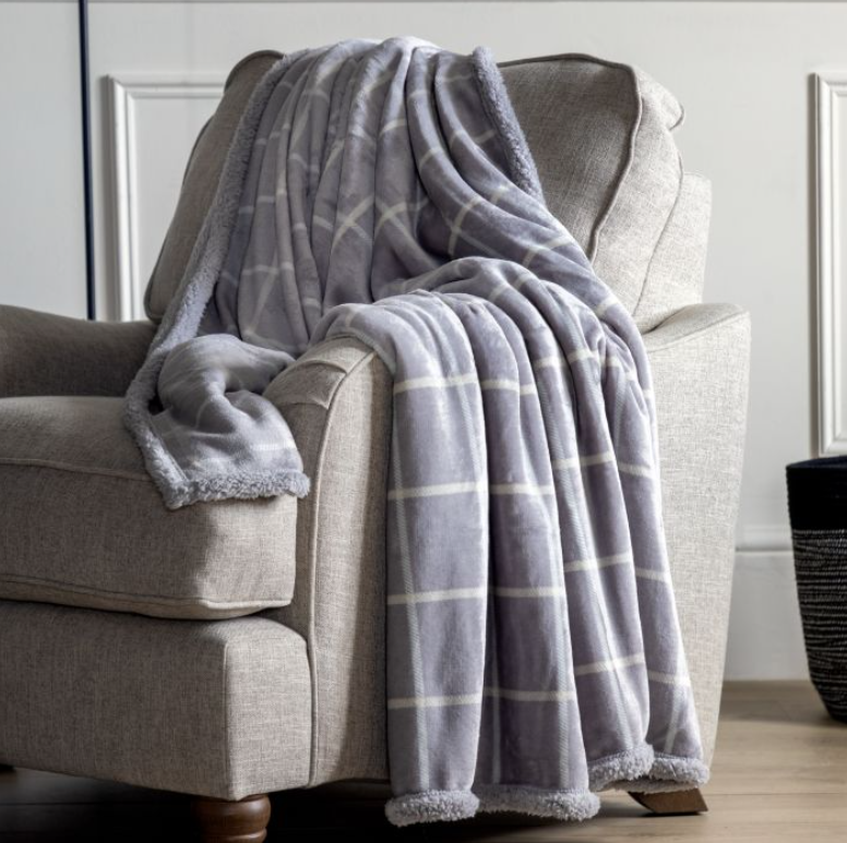 Blankets Throws Sofa Throws Cosy Throws Grey Sherpa Window Pane Throw Alexanders of Markethill