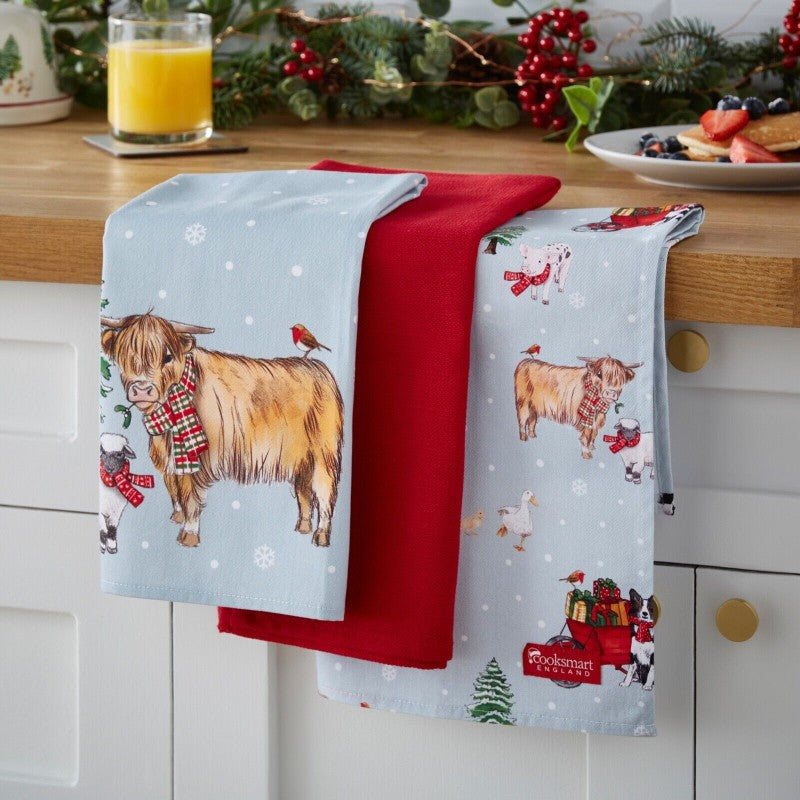 Cooksmart Christmas On The Farm Tea Towels - Set of 3