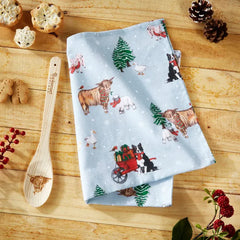 Cooksmart Christmas on the Farm Tea Towel and Wooden Spoon Set