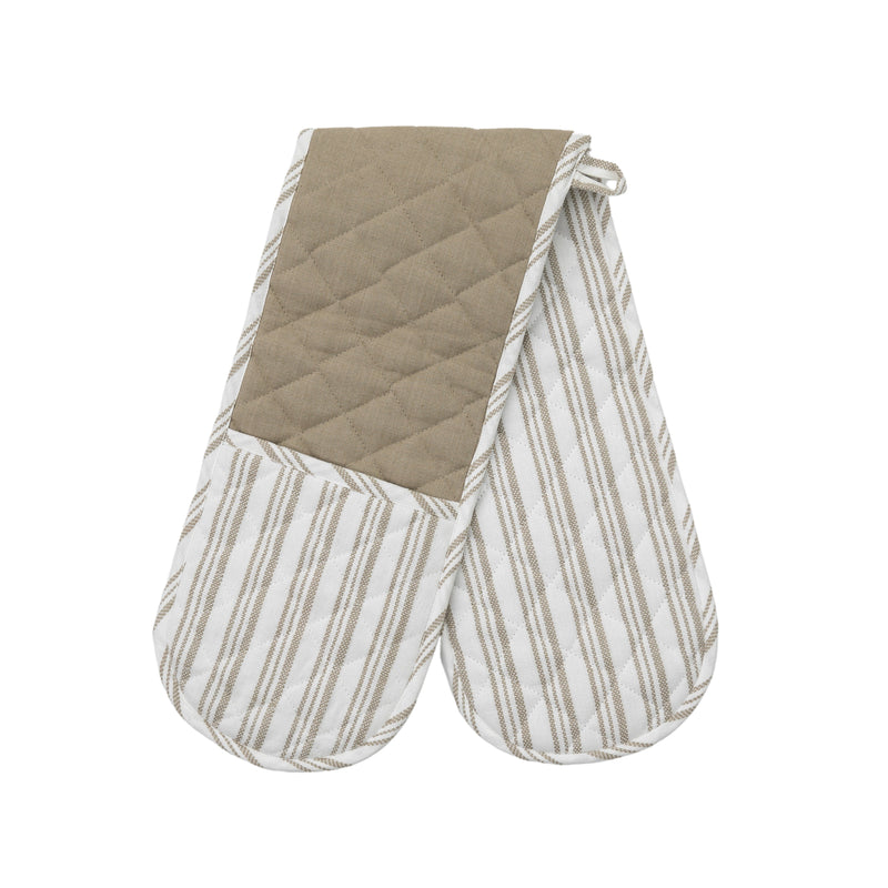 Organic Striped Double Oven Glove - Taupe